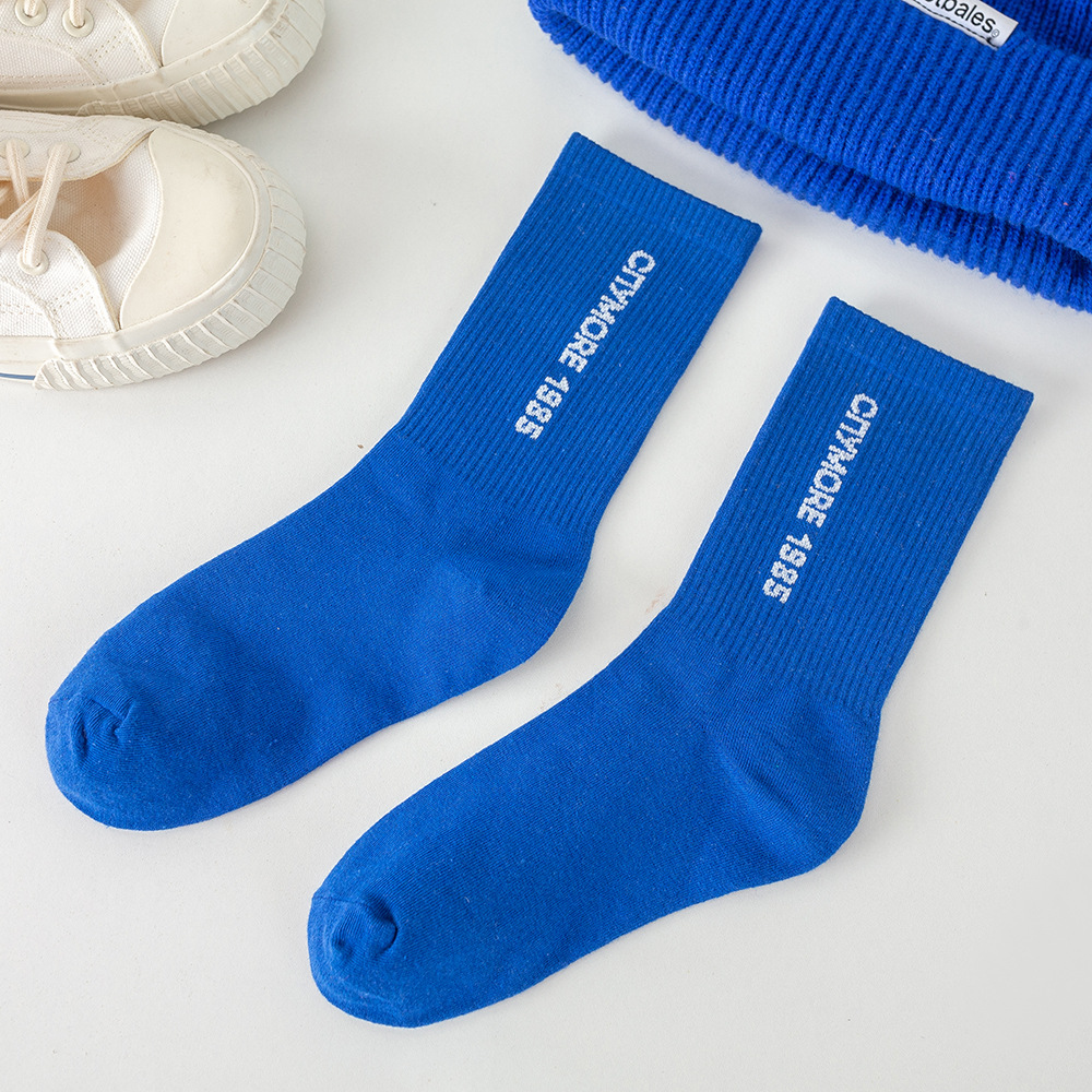 袜子超火直播克莱因蓝袜子女中筒春夏季ins潮外穿棋盘格绿色长袜