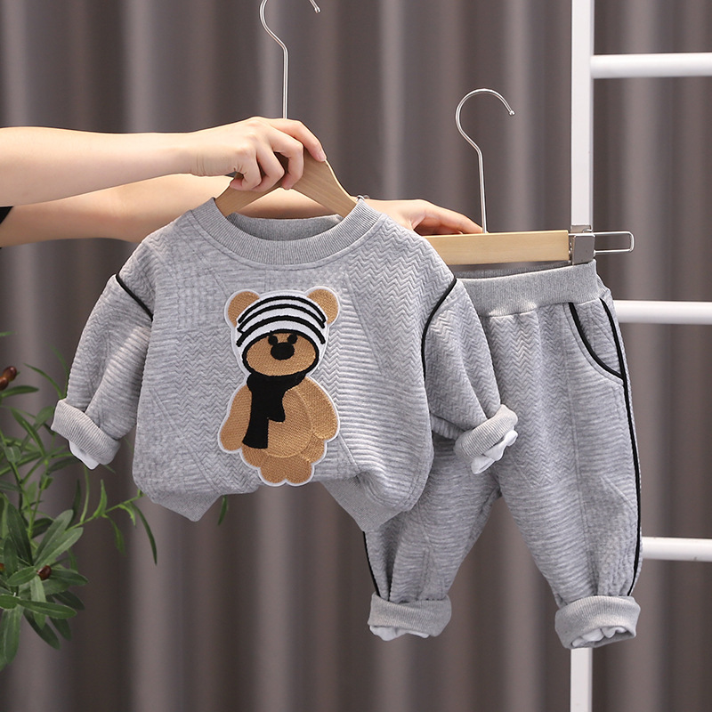 2023 New Children's Suit Baby Air Cotton Spring and Autumn Cartoon Long-Sleeved Sweater Korean Casual Suit Baby Clothes