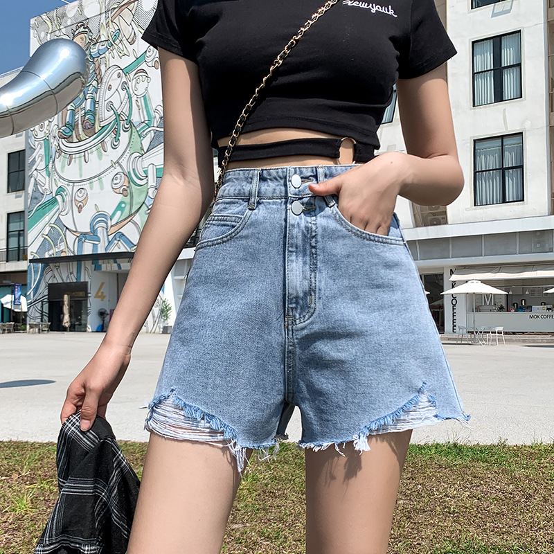牛仔短裤2023年夏季新款高腰显瘦做旧复古辣妹穿搭毛边热裤女