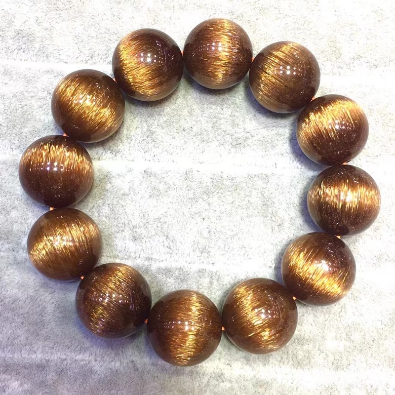 巴西天然铜发晶手链男女红铜发晶钛晶顺发猫眼石手串水晶板钛晶