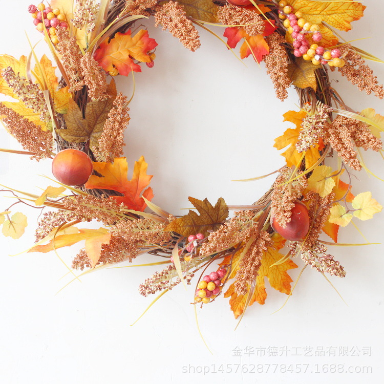 DSEN 2021 Cross-Border E-Commerce Autumn Color Thanksgiving Harvest ACORN Maple Leaf Berry Vine Ring Garland Home Decoration