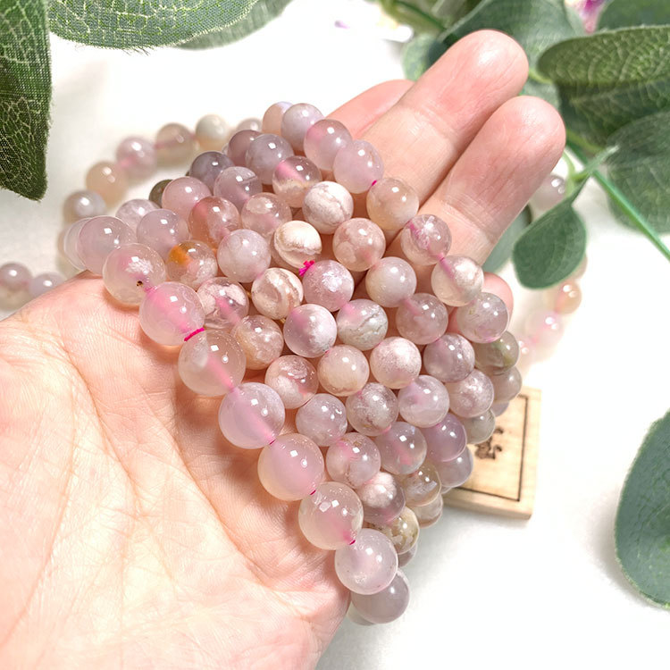 程远珠宝樱花玛瑙单圈圆珠女手链冰飘樱花石时尚手串厂家批发