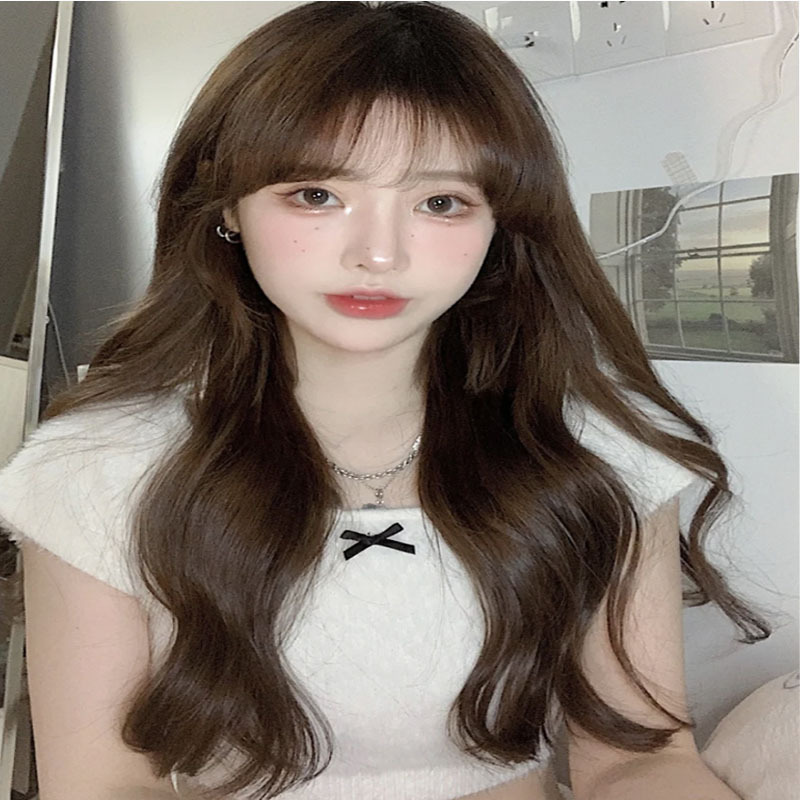 厂家定制假发女真发发丝减龄齐刘海大波浪长发自然全头套一件代发