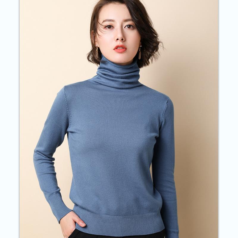 批发秋季新款堆堆领羊毛衫女士长袖薄款上衣羊毛针织衫打底衫毛衣