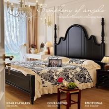 法式复古实木床黑色安娜双人床现代简约中古风轻奢美式床婚床家具