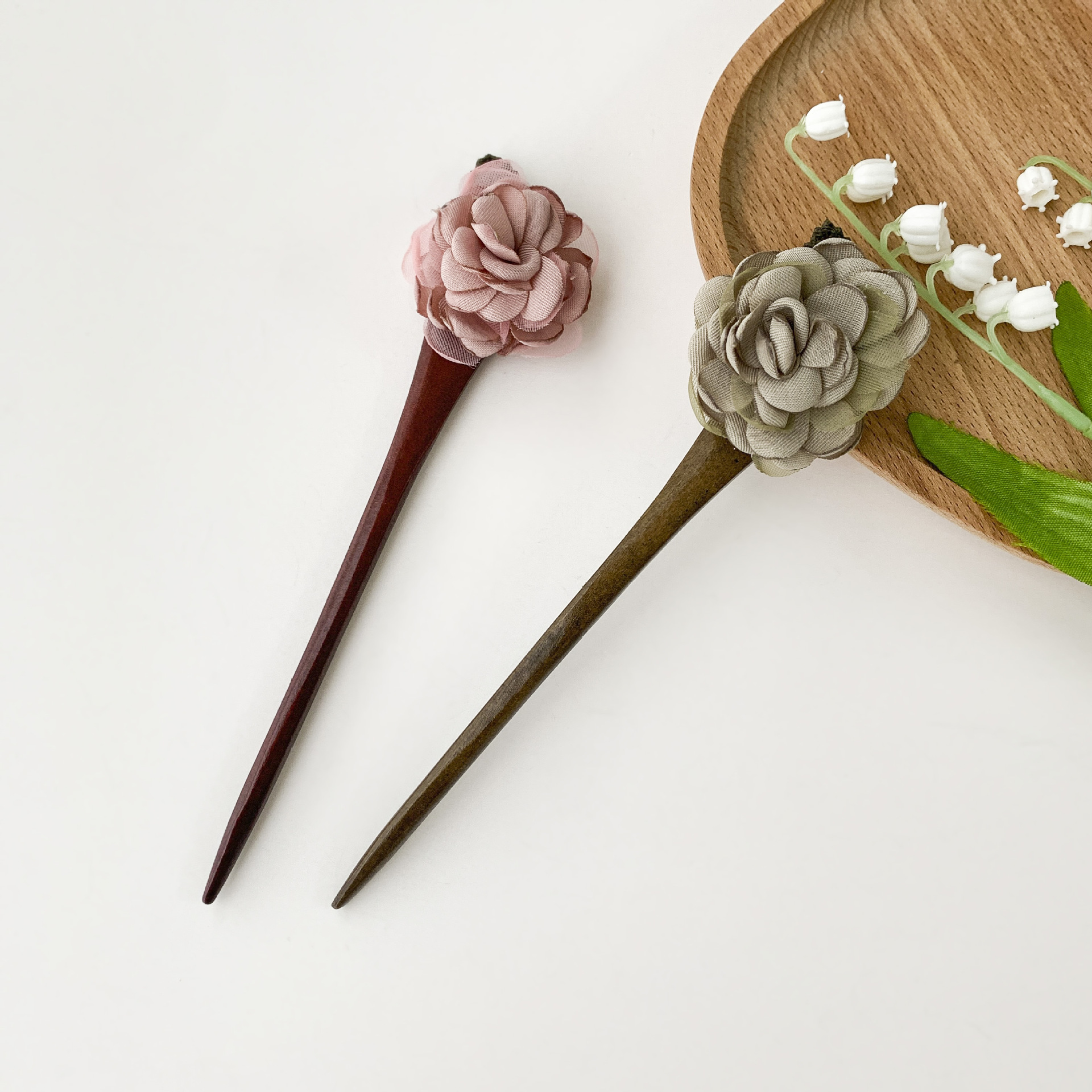 古风干枯茶花发簪绿檀木簪子简约优雅汉服旗袍配饰气质古典发钗女