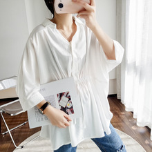 莉之绮时尚显瘦翻领衬衫夏装新款设计感宽松短袖休闲衬衣539-0041