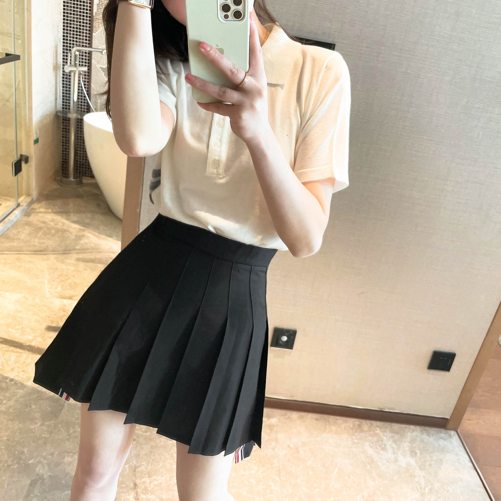 tb前短后长百褶裙春秋款高腰学院风西装夏季a字裙半身裙短裙裤女