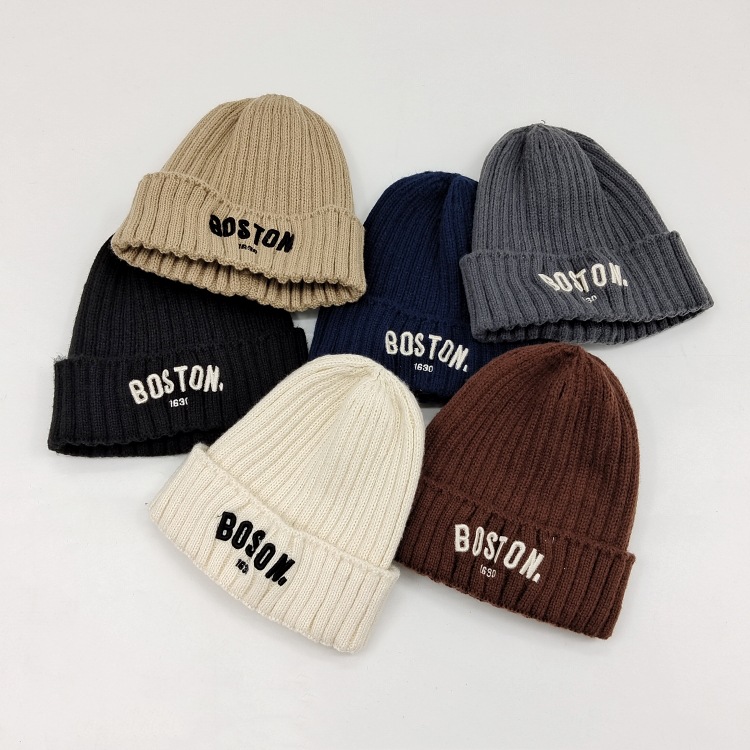 儿童帽子秋冬ins风街头潮款字母套头帽男童针织帽儿童毛线帽毛线