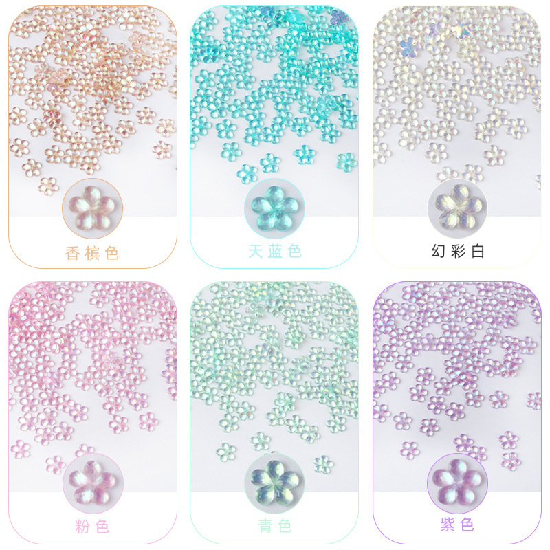 New Imitation Cat Eye Mixed Color Aurora Nail Rhinestone Sticking Xiaohongshu Same Style Small Love Heart Flowers Nail Ornament Wholesale