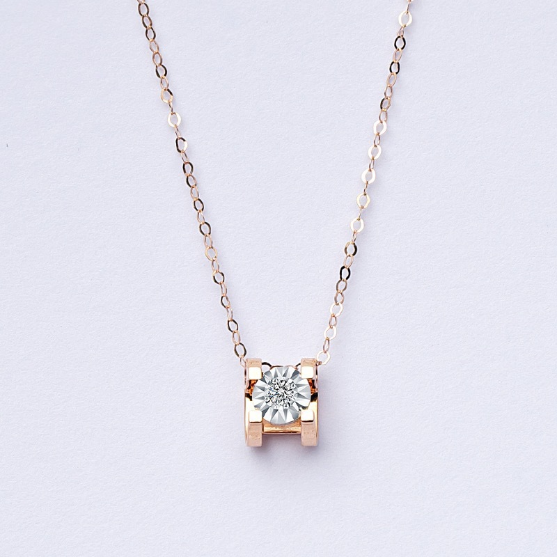 恒升18k四爪牛头钻石项链au750女款锁骨链白金单钻吊坠彩金女饰