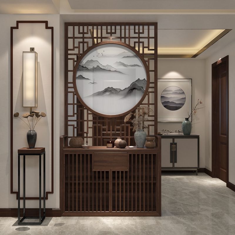 木雕屏风中式新中式实木玄关隔断鞋柜清仓置物架家用装饰镂空座屏