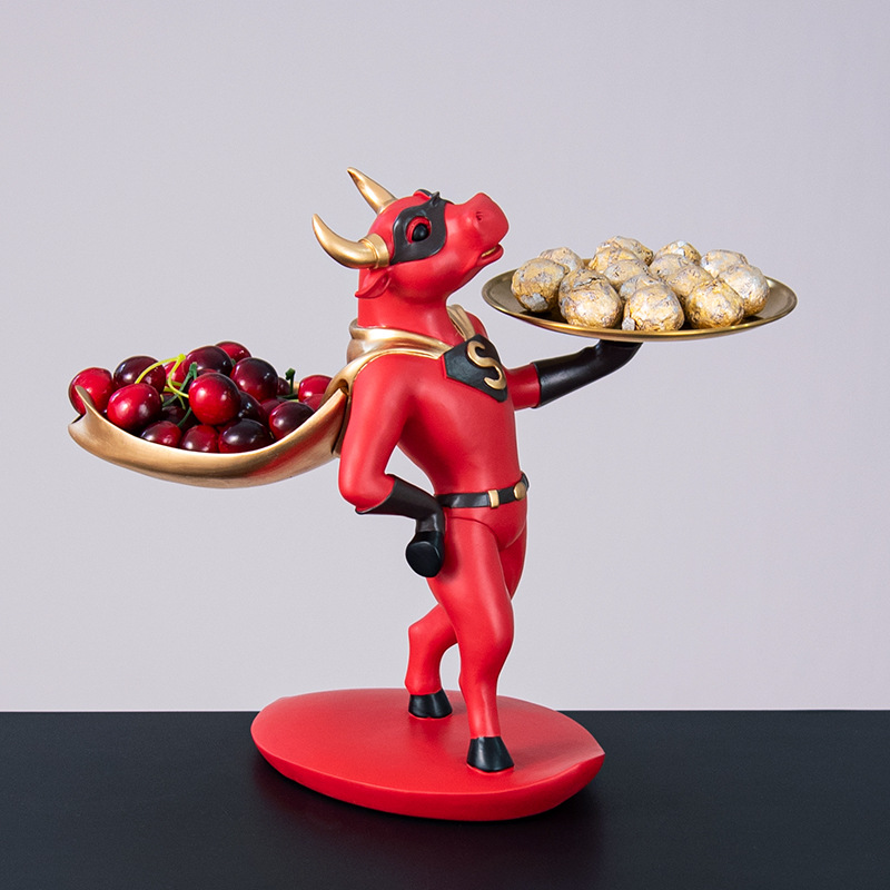 牛气冲天超牛披风收纳摆件动漫斗篷牛托盘摆设华尔街金牛新年礼物