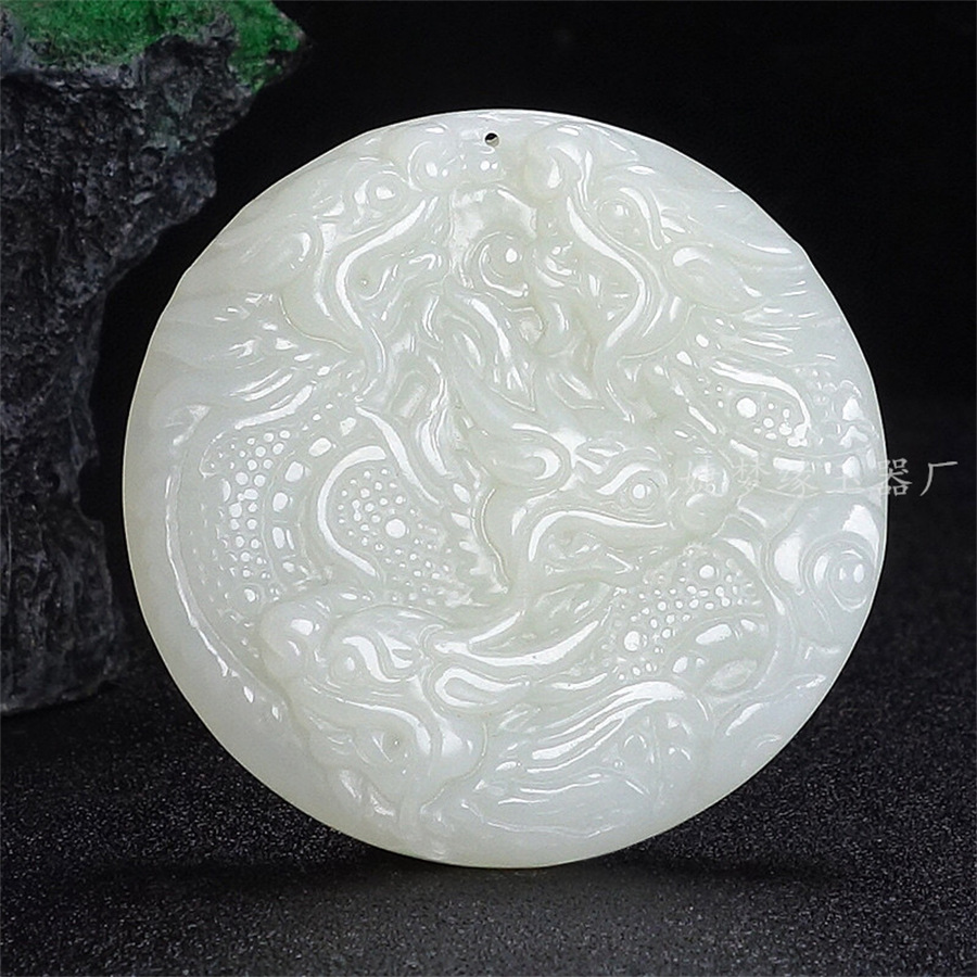 厂家供应和田玉白玉九龙牌吊坠生肖龙挂件龙行天下玉佩双面雕刻龙