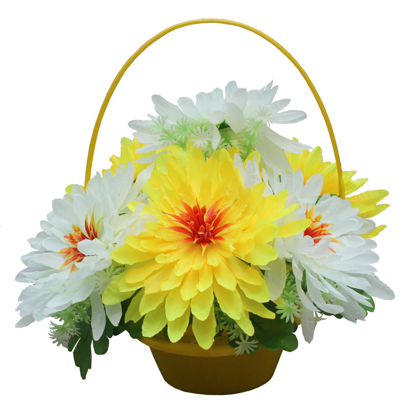 cheap silk flower chrysanthemum basket tomb sweeping flowers artificial flower tomb sweeping flower fake flower basket sacrifice flower disk landscape flower cemetery ornamental flower