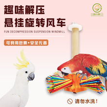 鹦鹉啃咬玩耍彩虹风车 会旋转的风车玩具