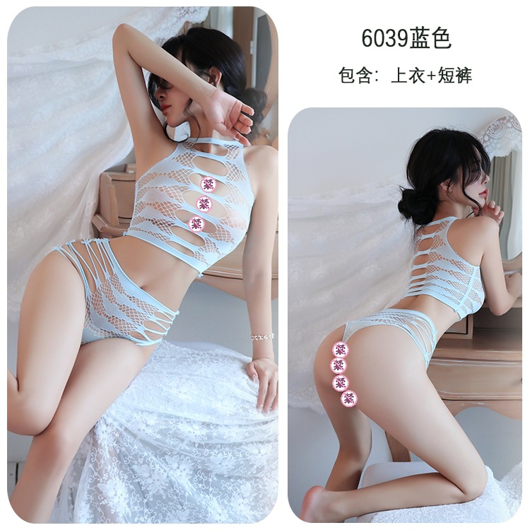 Long Night Sexy Lingerie Tearing Hollow Jacquard Split Fresh and Sexy Slim Fit Free off Fishnet Clothes 6039