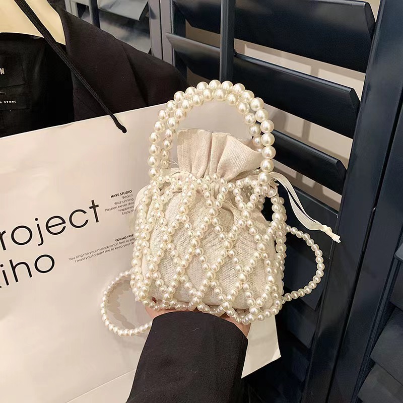 Summer Vintage Knot Beaded Girl Heart Pearl Bag French Personality Hollow out Fashion Women's Bag Shoulder Crossbody Bag women bag