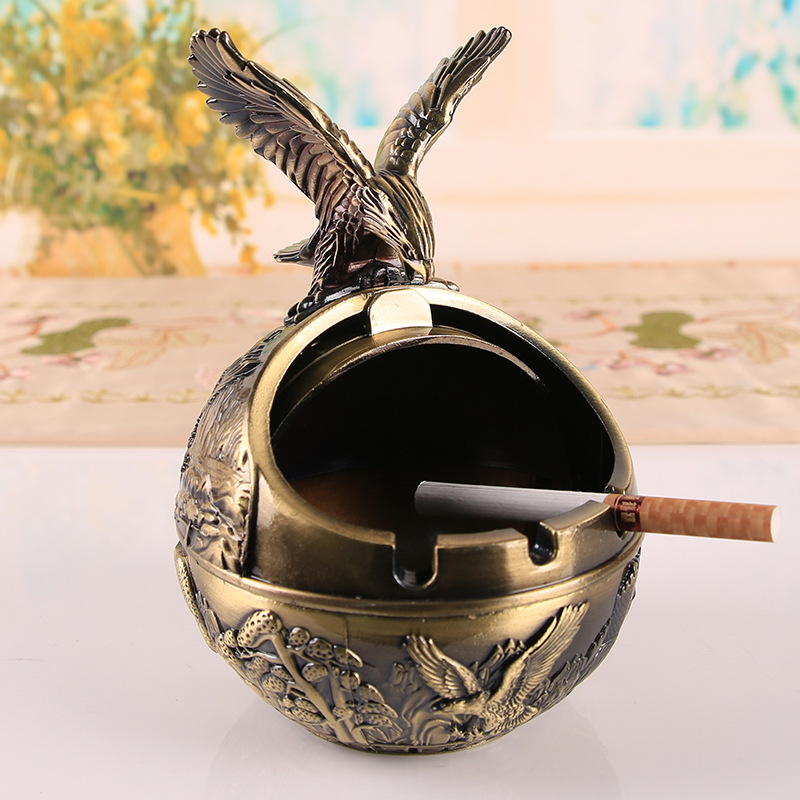 Zodiac Retro Ashtray with Lid Windproof Anti-Gray Fly Smoke-Proof Anti-Fall Home Office Ashtray Ornaments