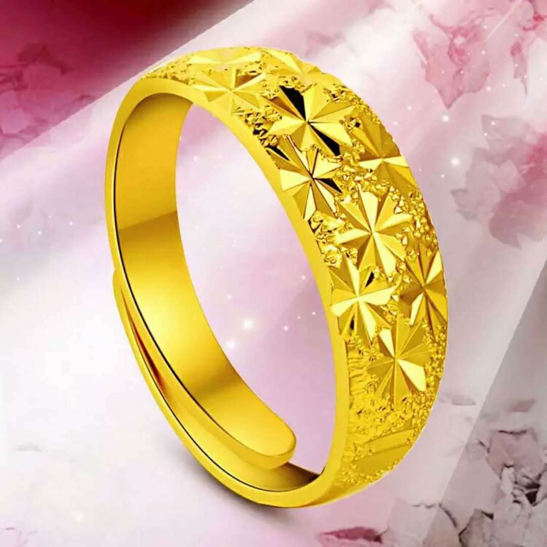 网络爆红款沙金满天星戒指黄铜镀金真金保色戒指满天星车花戒指