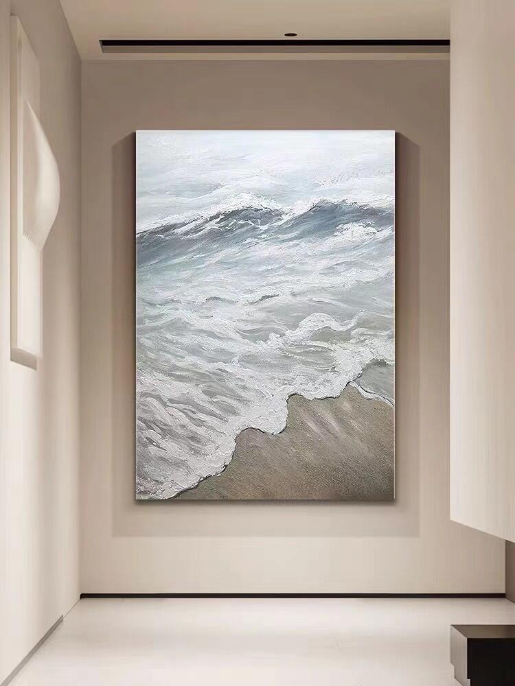 手绘油画沙滩风景走廊壁画立体肌理客厅落地装饰画大幅玄关挂画