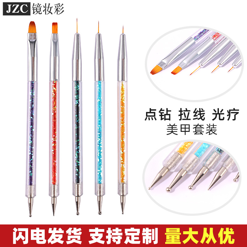 182 5 pcs double-headed glitter nail brush diamond pen line drawing pen uv pen fluoresent marker dual-use nail brush