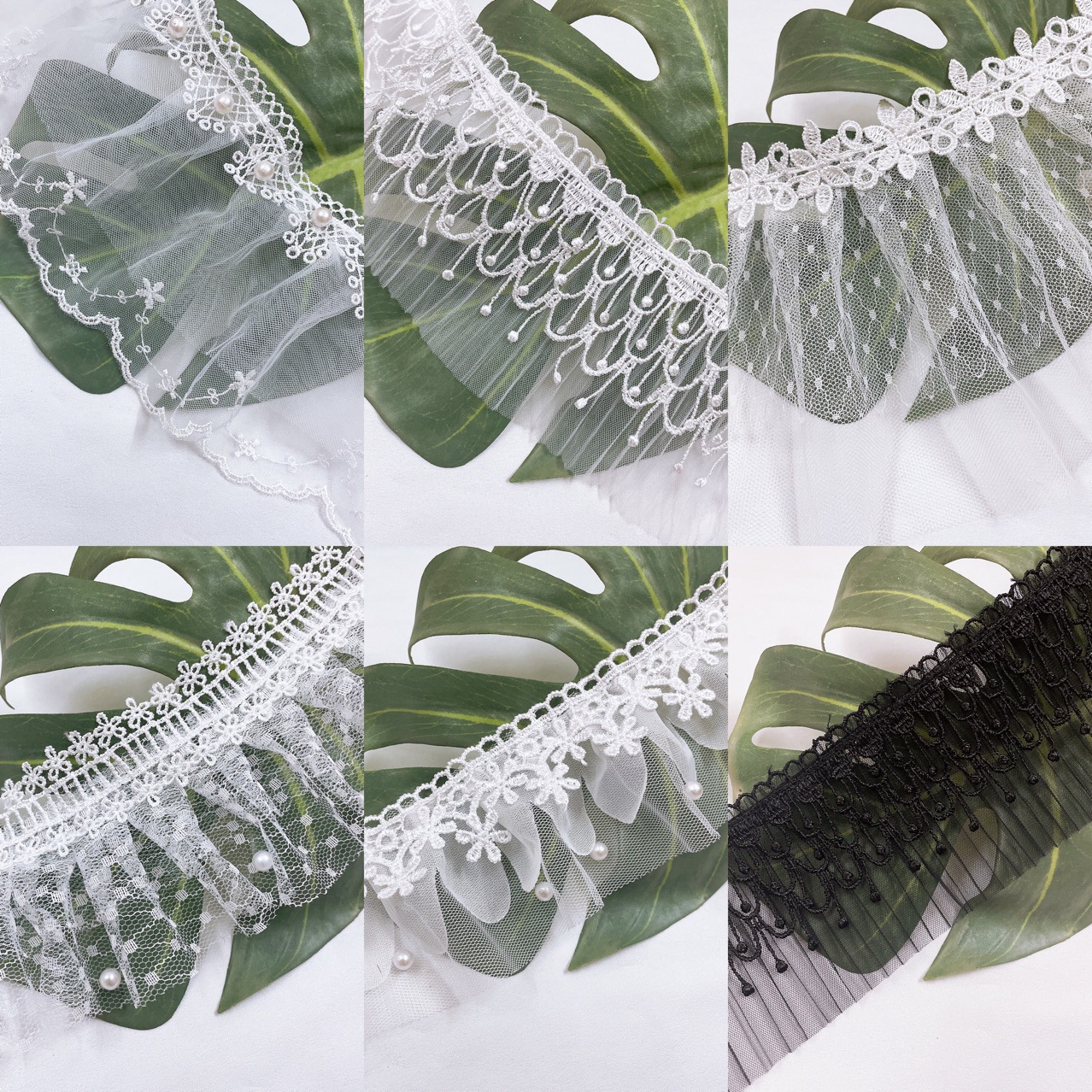 涤光花边双层褶皱压折网边蕾丝 童装婚纱裙边窗帘家纺辅料手工花