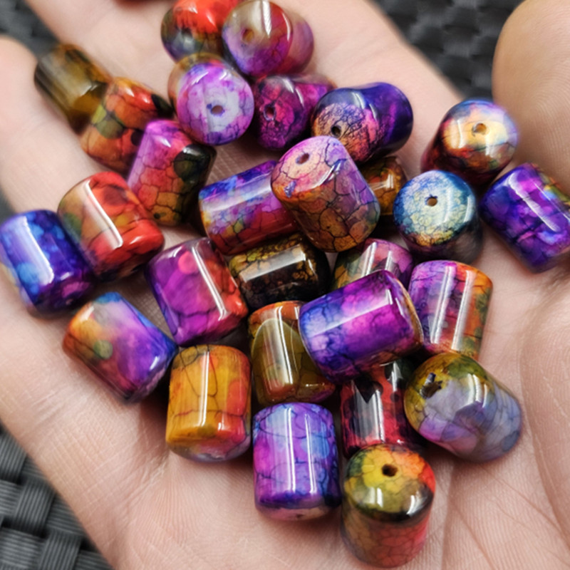 炫彩玛瑙桶珠玉石散珠三彩玛瑙桶珠路路通说了项链饰品配件珠子