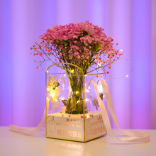 母亲节新款手提花盒带花瓶透明鲜花花束礼盒康乃馨玫瑰花艺插花盒