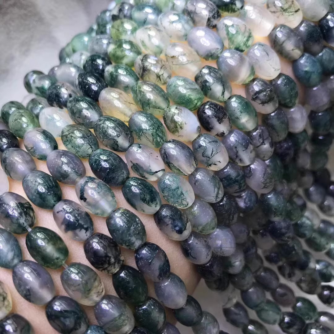 新品天然印度水草玛瑙米珠桶珠手链项链隔珠长条串珠diy饰品配件