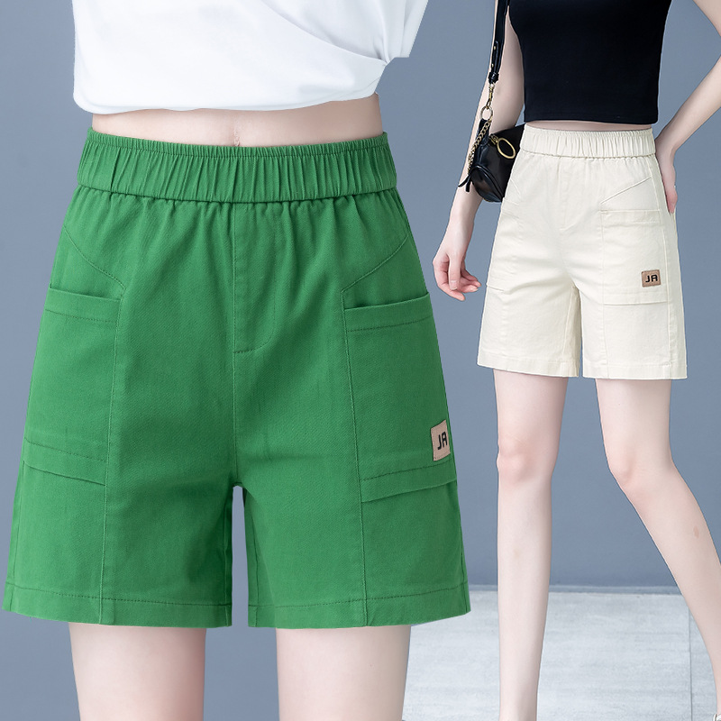绿色五分裤女夏新款外穿宽松运动短裤显瘦a字型洗水棉5分裤