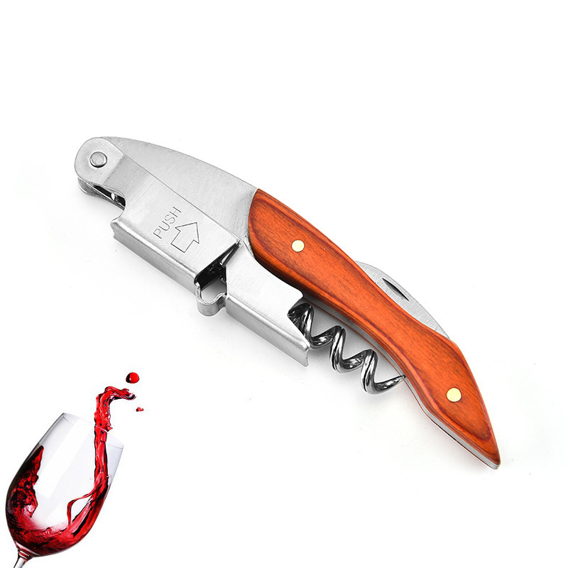 可印logo不锈钢多功能新款红酒开瓶器酒刀原木手柄旋转海马刀