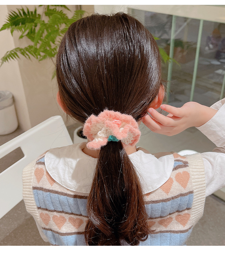 毛线编织发圈秋冬毛绒橡皮筋儿童扎头发马尾花朵头绳发饰女童头饰