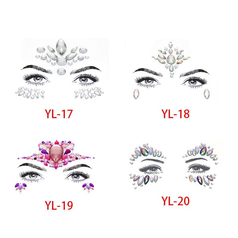 European and American Face Diamond Sticker Face Tattoo Sticker Acrylic Diamond Paste Diamond Sticker Bindi Rhinestone Waterproof Face Pasters Gem Sticker Customization