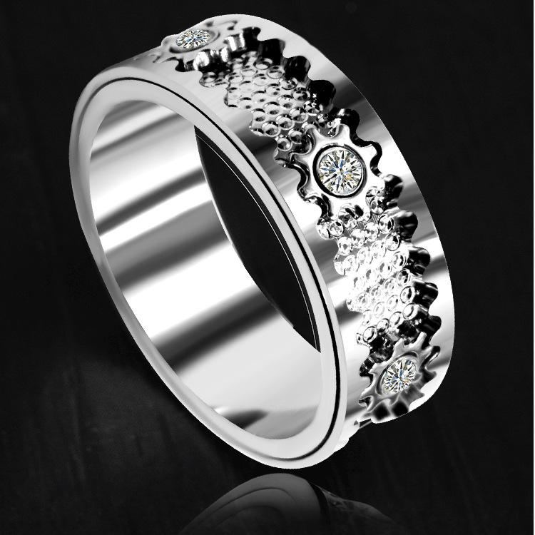 925纯银光身cnc 齿轮转动戒指抖音同款情侣指环跨境机械旋转戒指