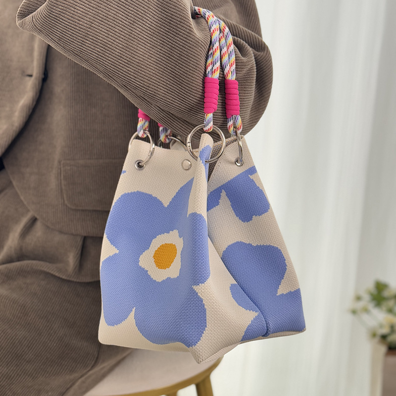 清仓爆款针织环扣包便携上班外出大容量手提包通勤小方包收纳包包