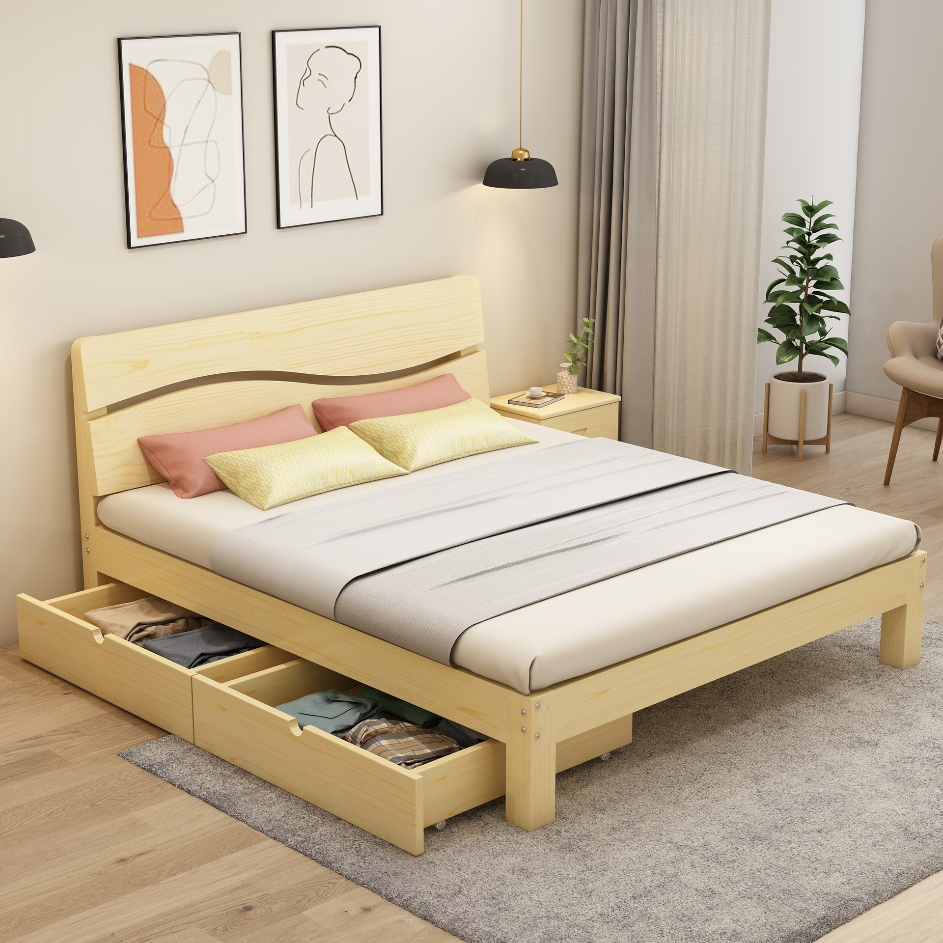 米双人床经济型出租房用.米主卧松木单人大床