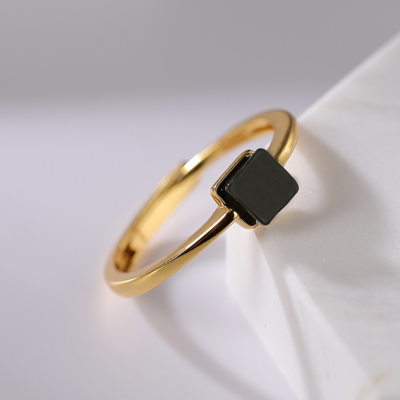 壹鹿银s925纯银镀金天然和田墨玉戒指个性简约百搭女士开口指环