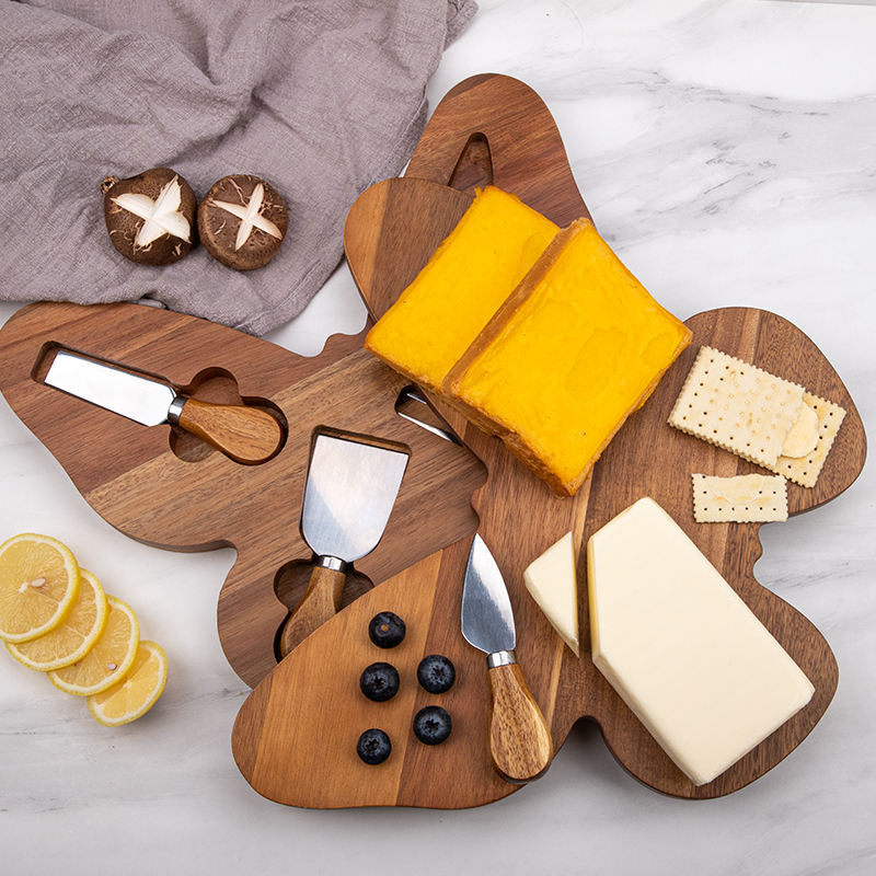 Acacia Mangium Cheese Board Creative Butterfly Shape Cheese Board Household Kitchen Multi-Purpose Cooked Food Chopping Board with Knives