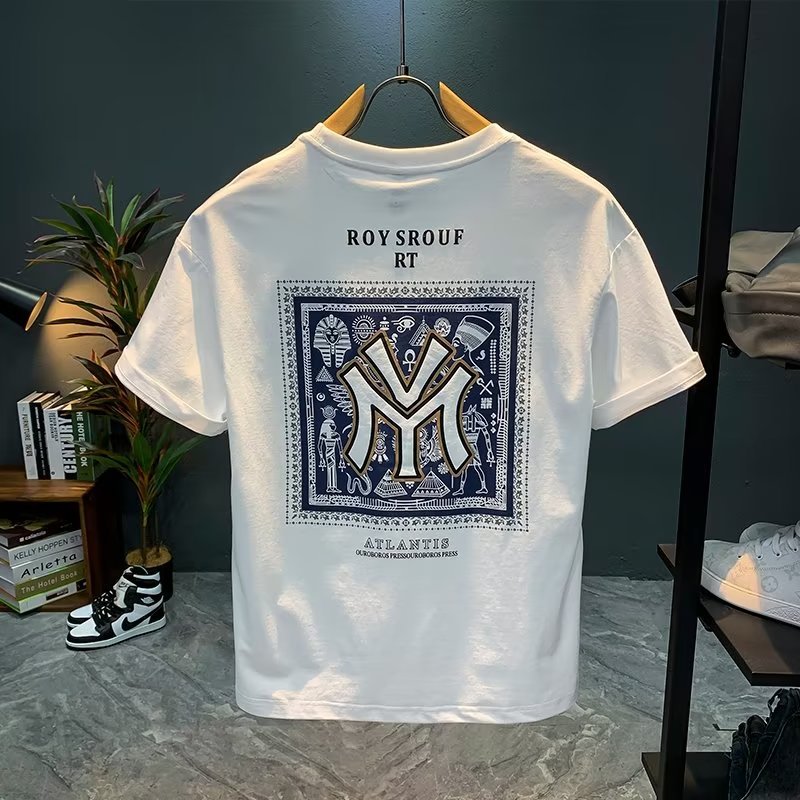 high-end affordable luxury fashion brand short sleeve t-shirt men‘s 2023 summer new round neck half sleeve print loose t-shirt top