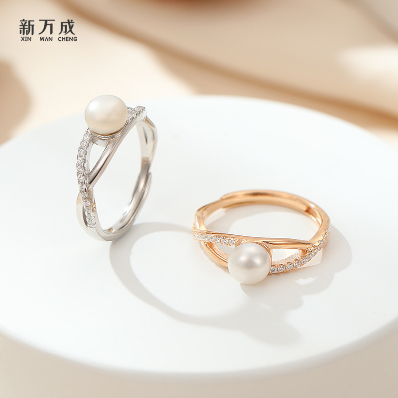 s925纯银莫比珍珠戒指女韩版精致百搭冷淡风小众设计手工锆石指环