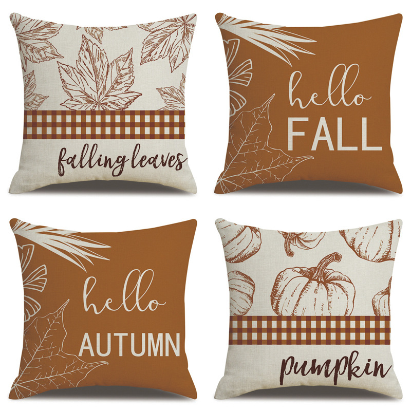 [Clothes] Thanksgiving Linen Pillow Cover Autumn Pumpkin Print Cross-Border Supply Pillow Cushion Cover