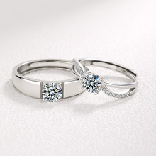 S925纯银镶钻情侣戒指简约大方韩版男女对戒结婚纪念情人节礼物