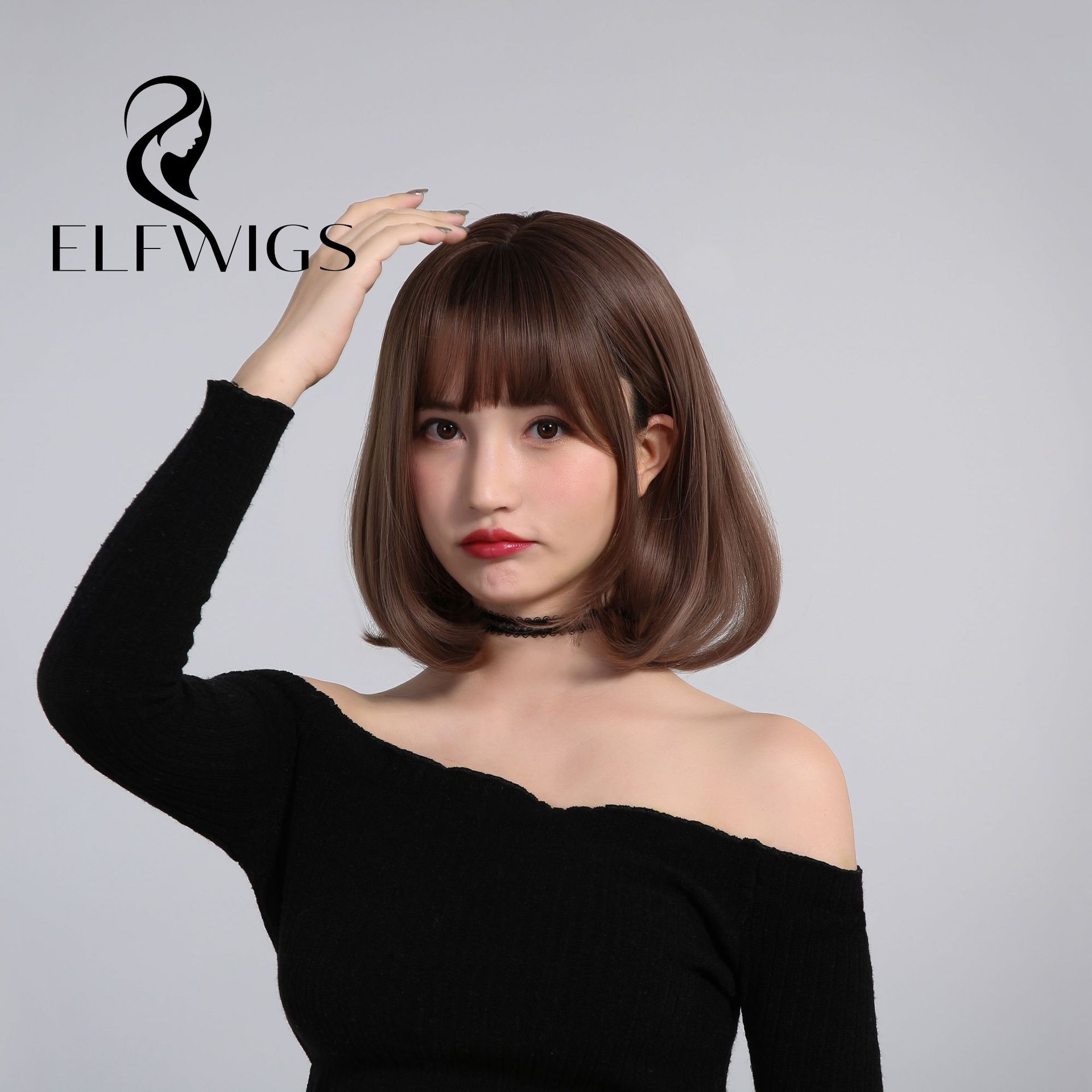 欧烁时尚假发女短发梨花头齐肩整顶发套自然蓬松锁骨发卷发内扣发