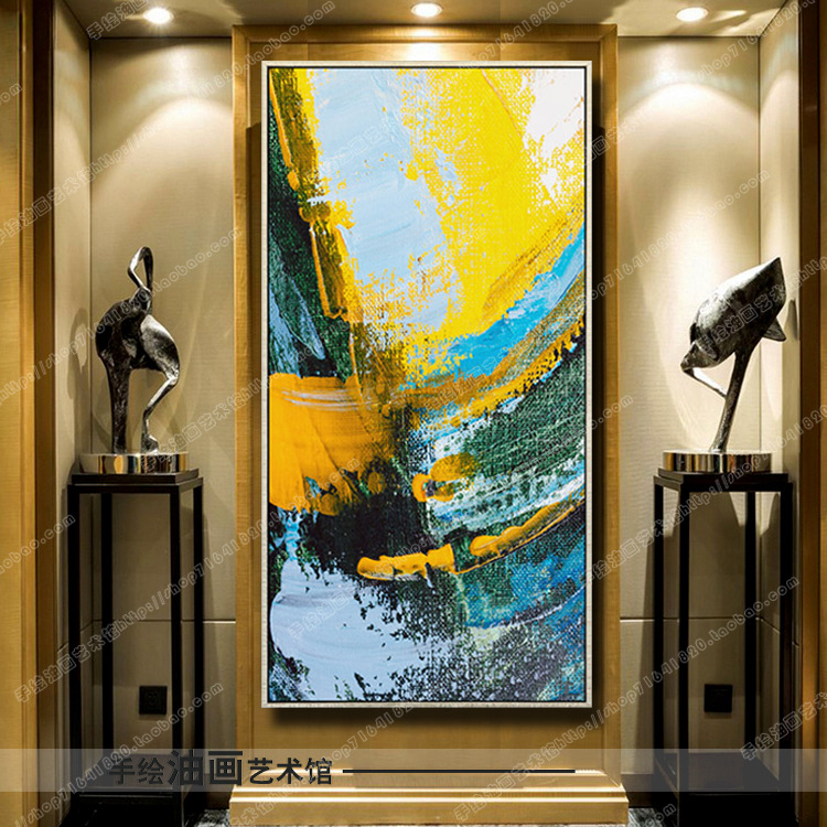 纯手绘抽象赵无极油画现代简约北欧玄关竖版过道走廊装饰画