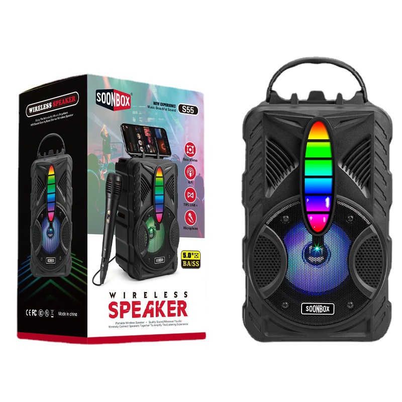 Soonbox New S56 Bluetooth Speaker Usb Card Led Cool Color Light Portable Outdoor 4-Inch Portable Audio