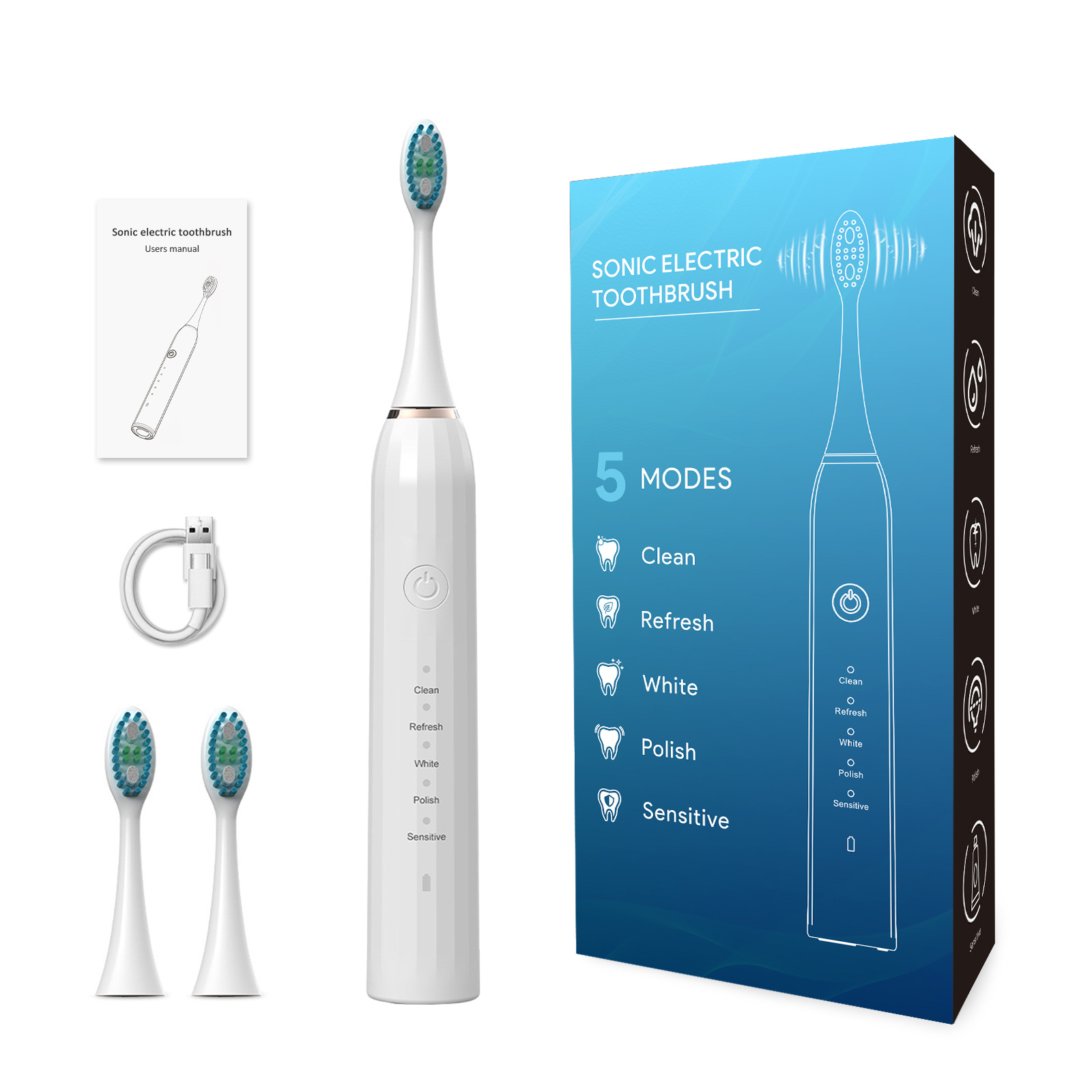 Cross-Border Hot Sale Customized Sonic Electric Toothbrush Adult Couple USB Electric Household Travel Automatic Toothbrush