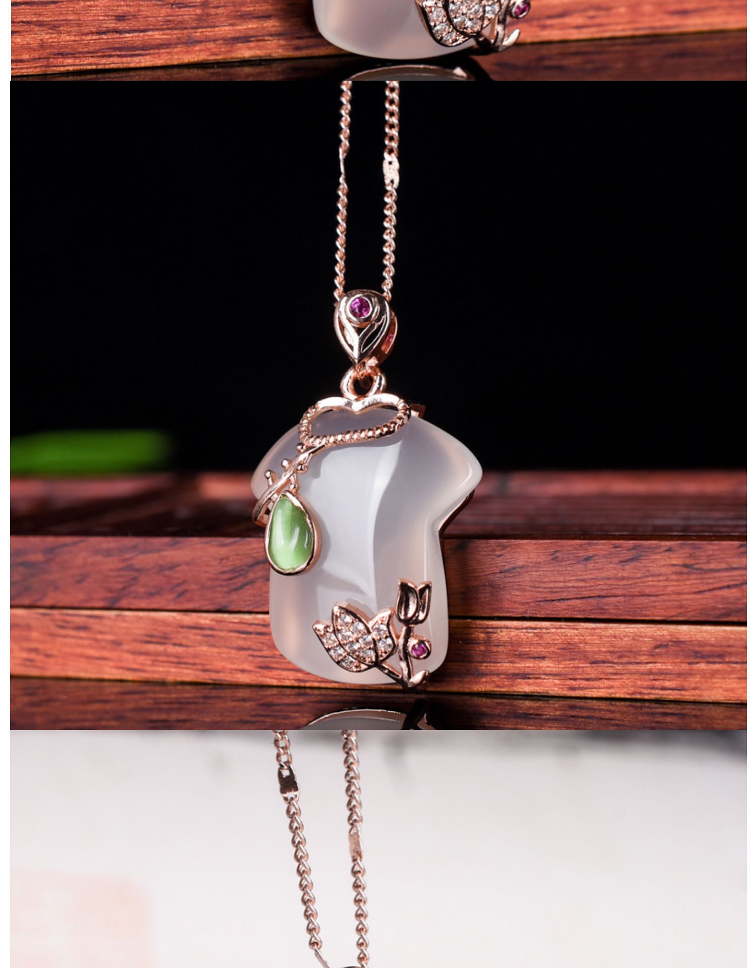 冰种玉髓玛瑙旗袍吊坠铜镀银镶嵌金丝玉白玉旗袍挂件直播货源批发