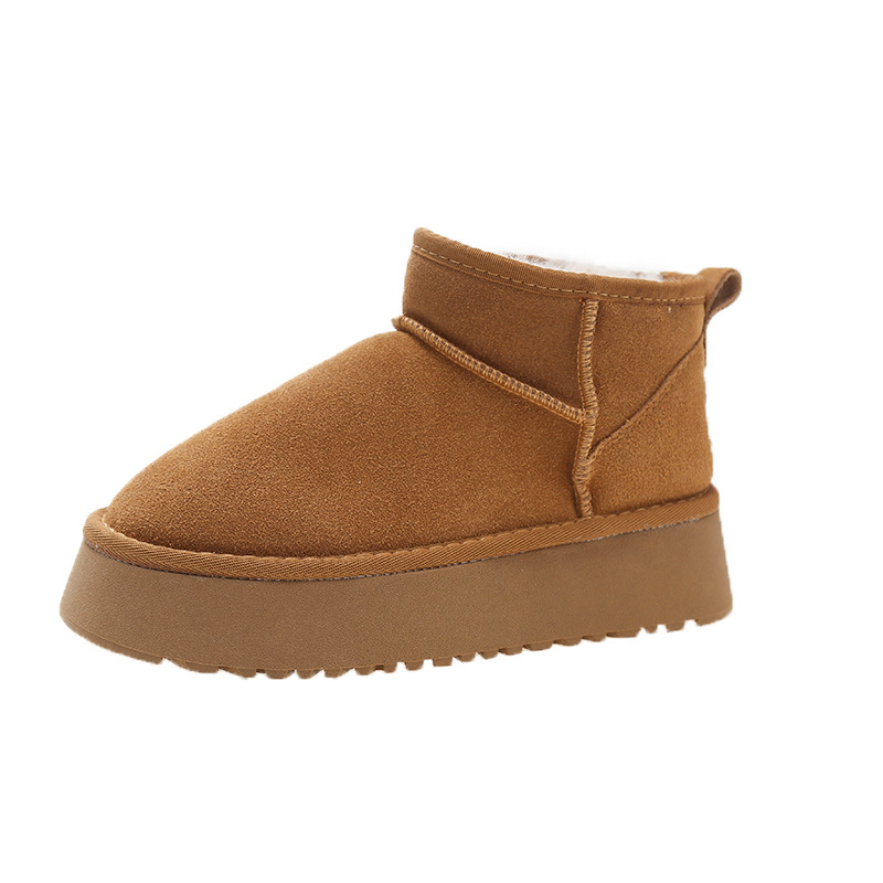 Platform Snow Boots Women's Winter 2023 Genuine Leather Fleece-Lined Thickened Bread Shoes Northeast Short Student Cotton Shoes