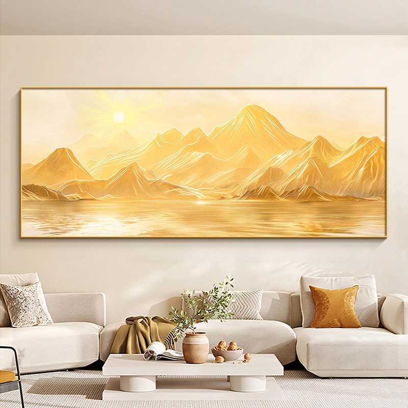 日照金山电视背景墙装饰现代简约山水画靠山图高级感客厅大幅挂画